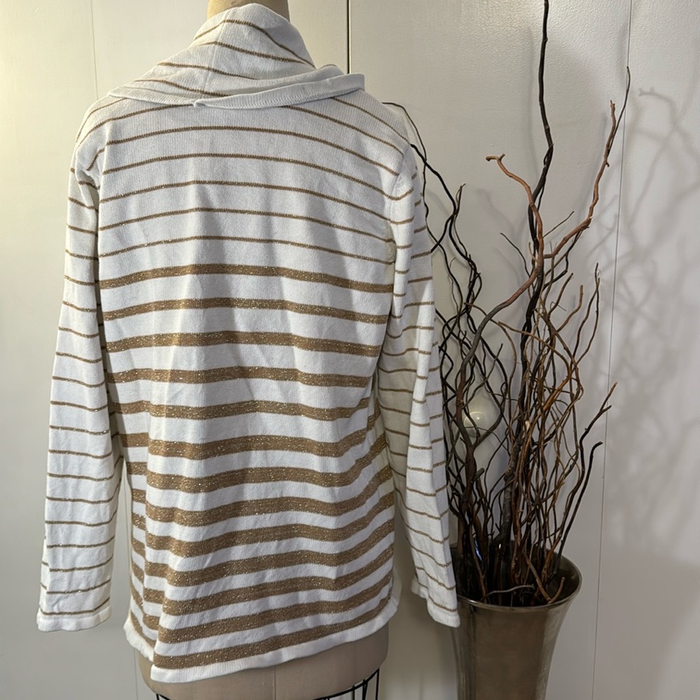 Jones New York long sleeve cowl neck sweater in cream with gold stripes - Picture 4 of 7